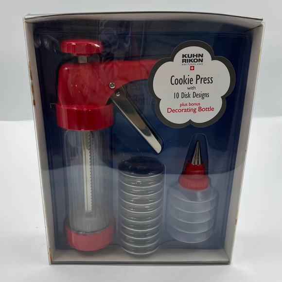 Kuhn Rikon Kitchen Kuhn Rikon Cookie Press With Disks Plus Decorating Bottle Christmas Red